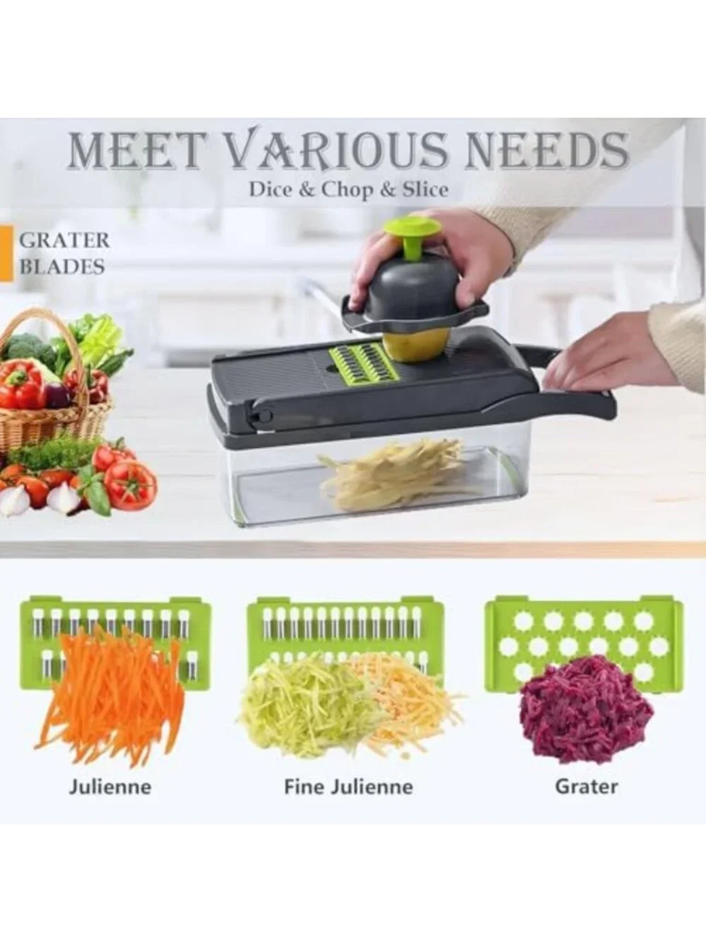 Versatile Vegetable Chopper & Dicer with Container | Stainless Steel Mandoline